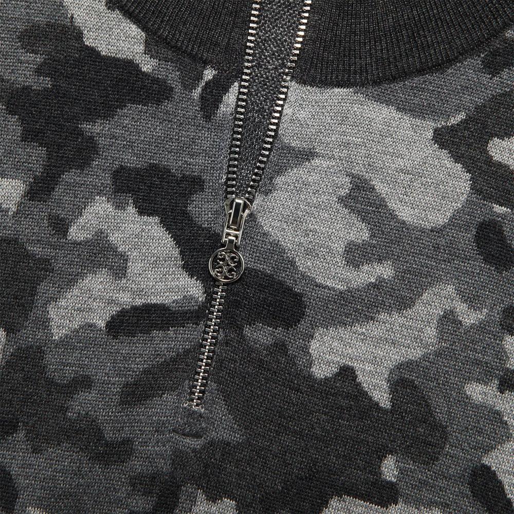 G/FORE MENS CAMO JAQCUARD V-NECK MERINO WOOL ZIP NECK SWEATER - CHARCOAL CAMO