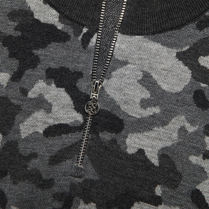 G/FORE MENS CAMO JAQCUARD V-NECK MERINO WOOL ZIP NECK SWEATER - CHARCOAL CAMO