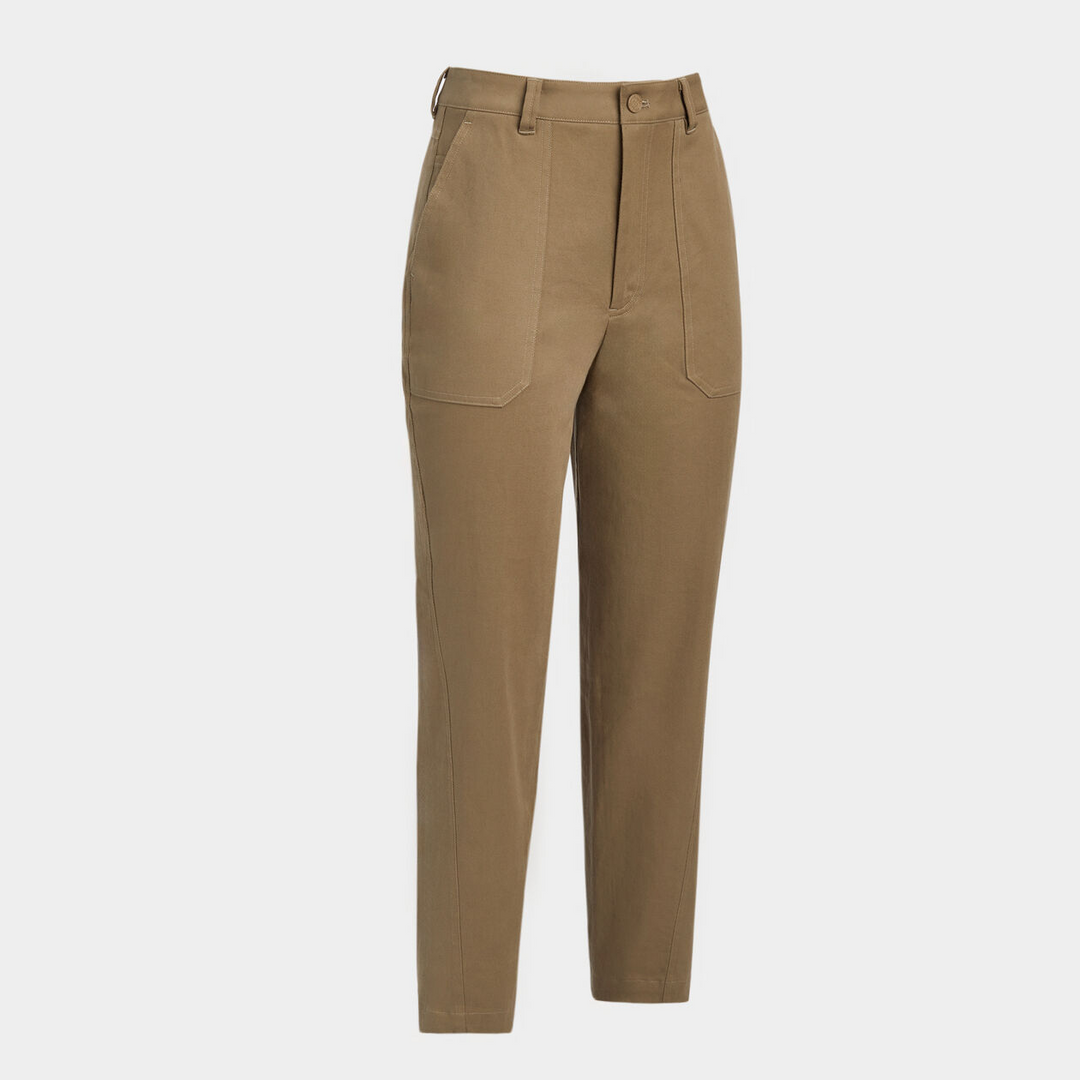 G/FORE WOMEN'S COTTON TWILL HIGH RISE STRAIGHT TAPERED LEG TROUSER - DUNE