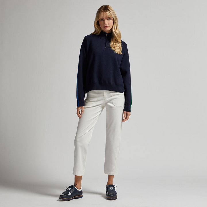 G/FORE WOMEN'S COTTON TWILL HIGH RISE STRAIGHT TAPERED LEG TROUSER - SNOW