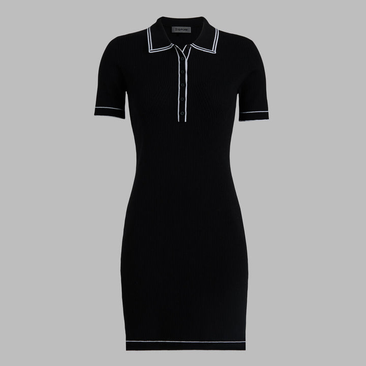 G/FORE WOMEN'S RIBBED MERINO WOOL BLEND POLO DRESS - ONYX
