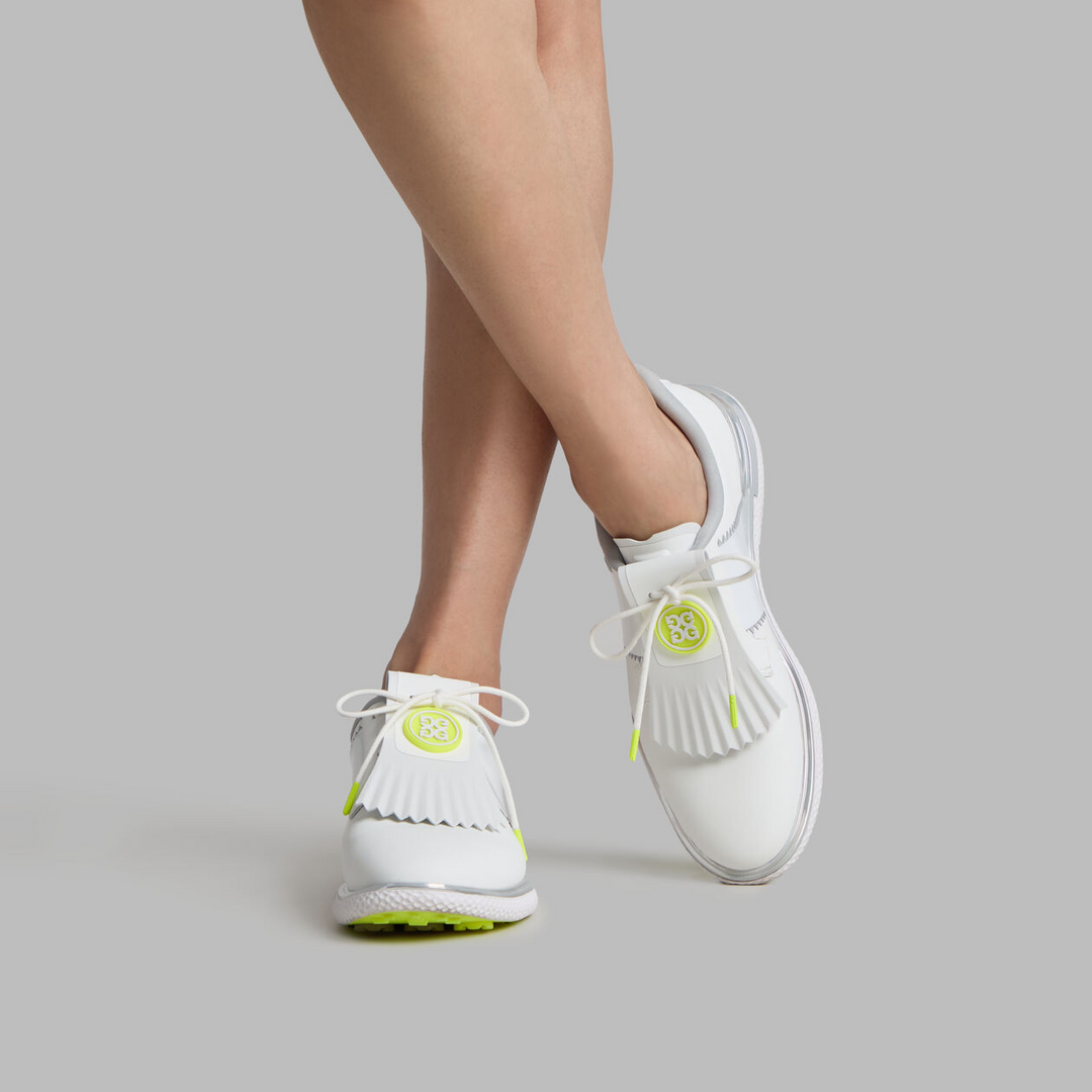 G/FORE WOMENS GALLIVAN2R SIDE STRIPE KILTIE GOLF SHOE - SNOW / ELECTRIC