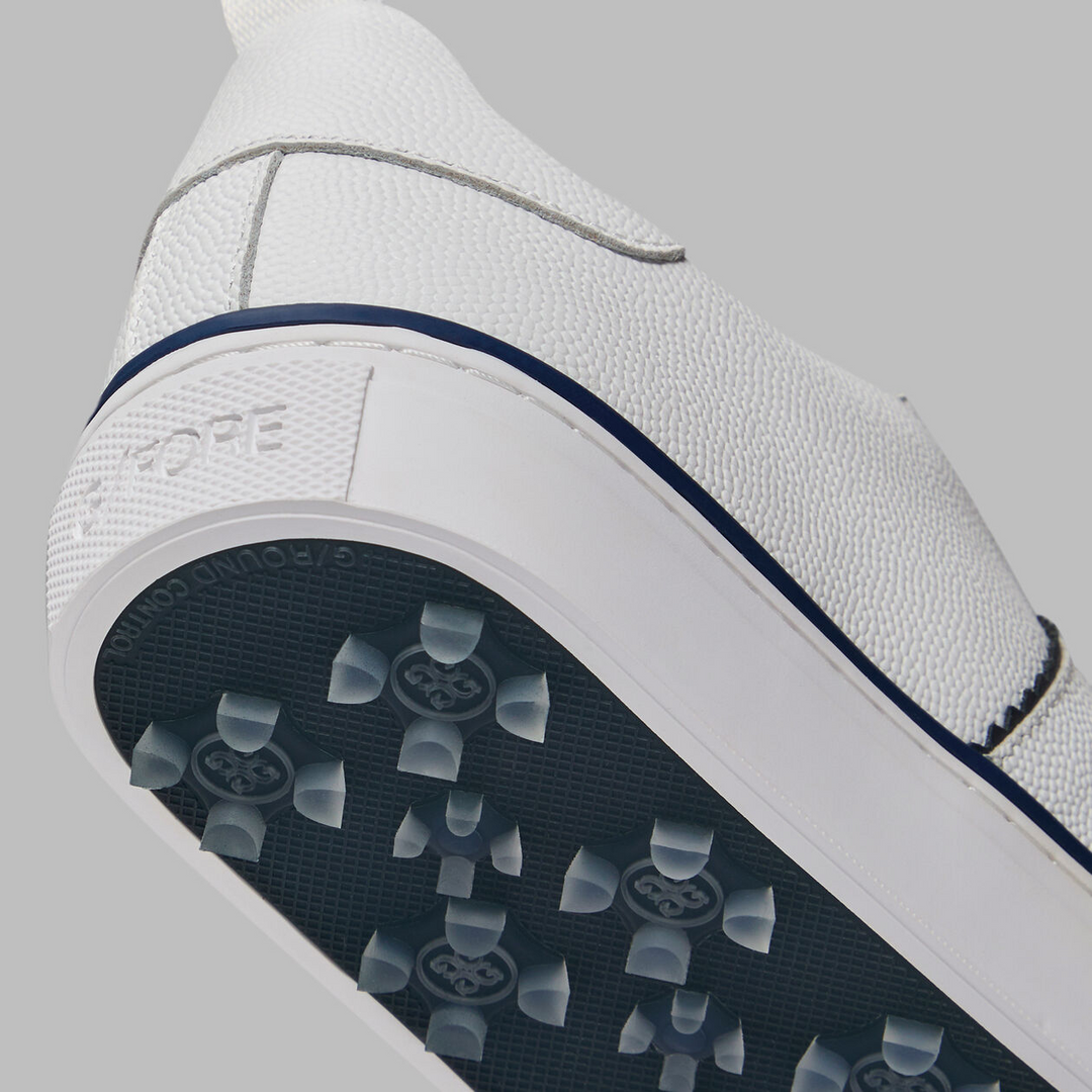 G/FORE WOMEN'S DURF SADDLE STRIPE LEATHER KILTIE GOLF SHOE - SNOW / TWILIGHT