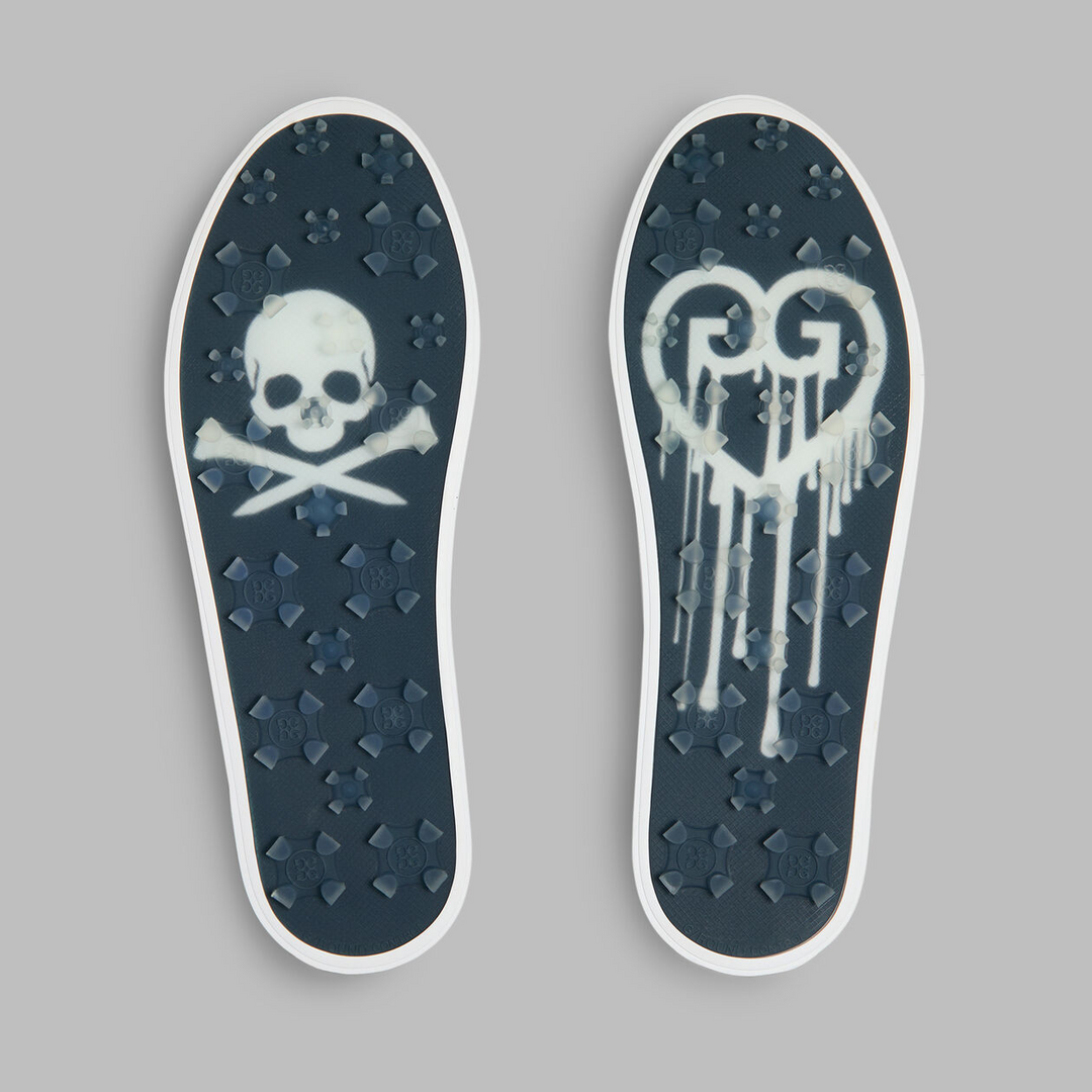 G/FORE WOMEN'S DURF SADDLE STRIPE LEATHER KILTIE GOLF SHOE - SNOW / TWILIGHT