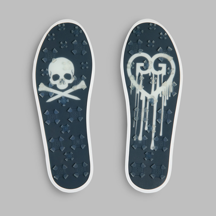 G/FORE WOMEN'S DURF SADDLE STRIPE LEATHER KILTIE GOLF SHOE - SNOW / TWILIGHT