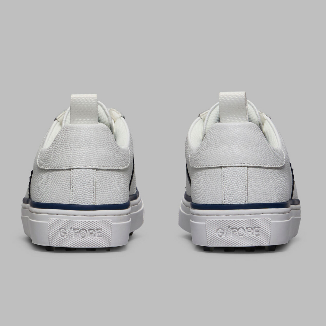 G/FORE WOMEN'S DURF SADDLE STRIPE LEATHER KILTIE GOLF SHOE - SNOW / TWILIGHT