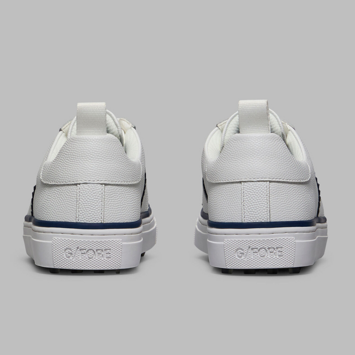 G/FORE WOMEN'S DURF SADDLE STRIPE LEATHER KILTIE GOLF SHOE - SNOW / TWILIGHT