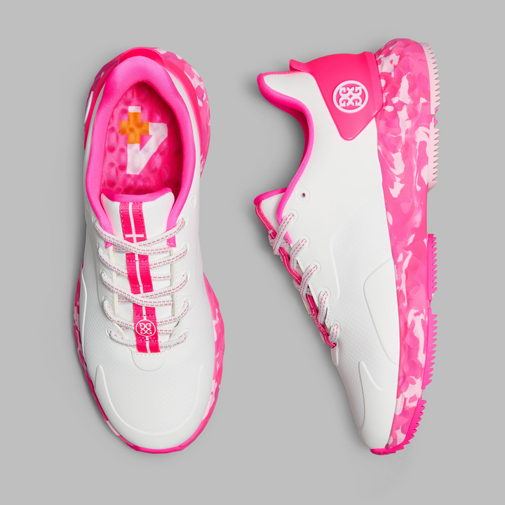 G/FORE WOMEN'S MG4+ CAMO SOLE GOLF SHOE - SNOW / KNOWCK OUT PINK