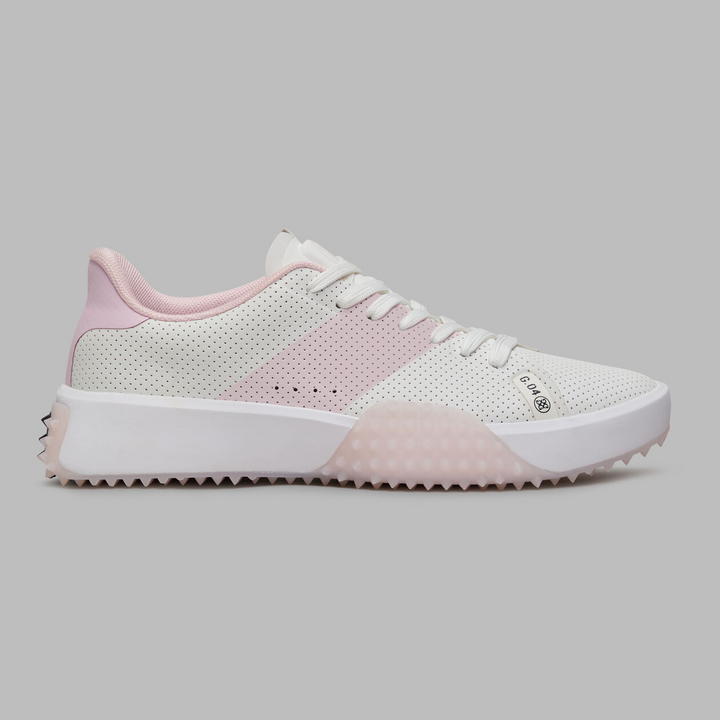G/FORE WOMEN'S G.112 PERFORATED SADDLE STRIPE KILTIE GOLF SHOE - SNOW / BLUSH