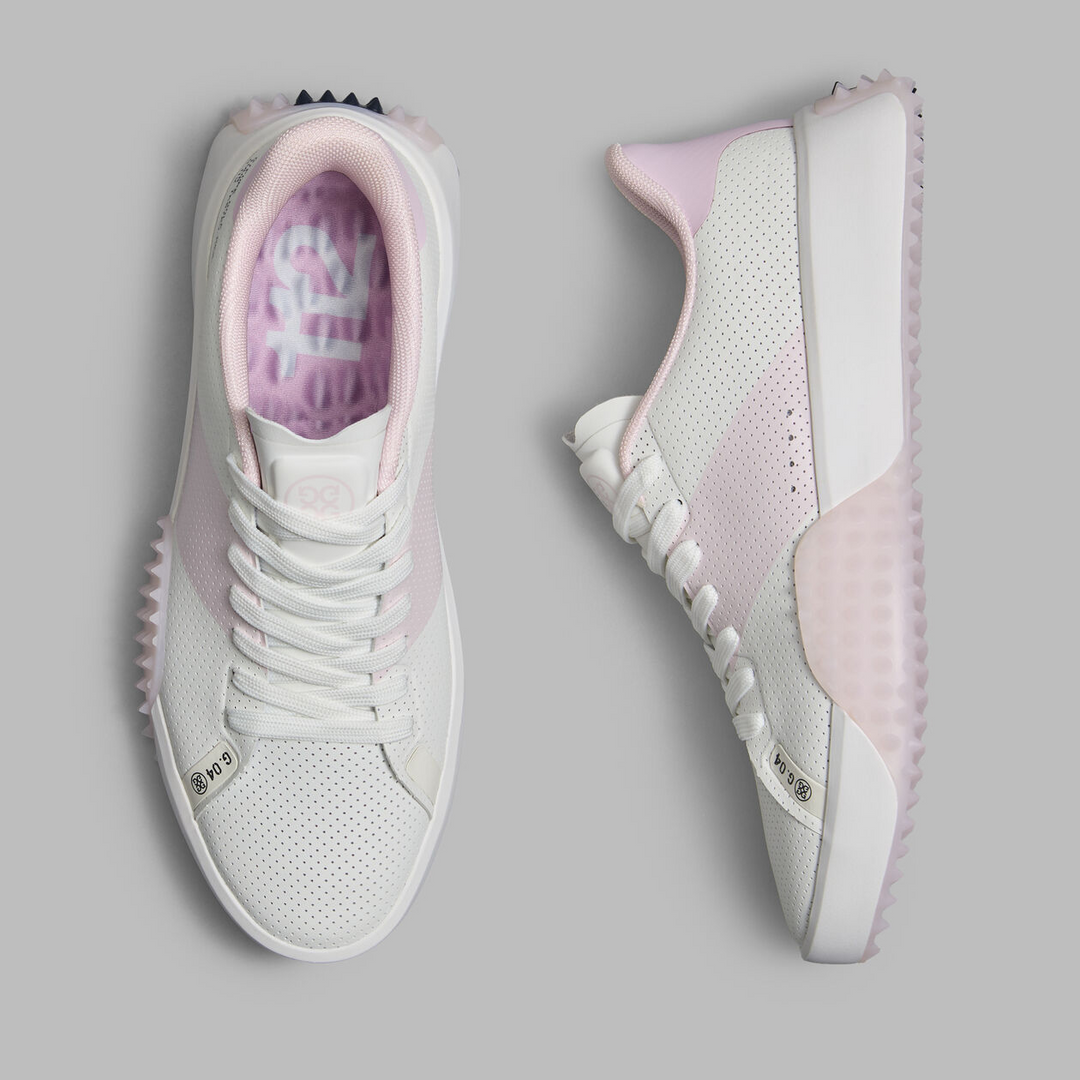 G/FORE WOMEN'S G.112 PERFORATED SADDLE STRIPE KILTIE GOLF SHOE - SNOW / BLUSH
