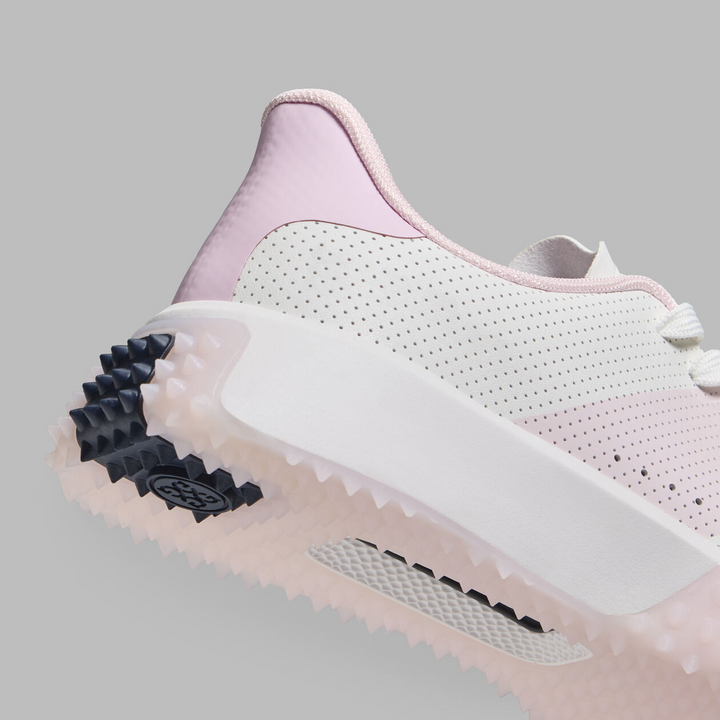 G/FORE WOMEN'S G.112 PERFORATED SADDLE STRIPE KILTIE GOLF SHOE - SNOW / BLUSH