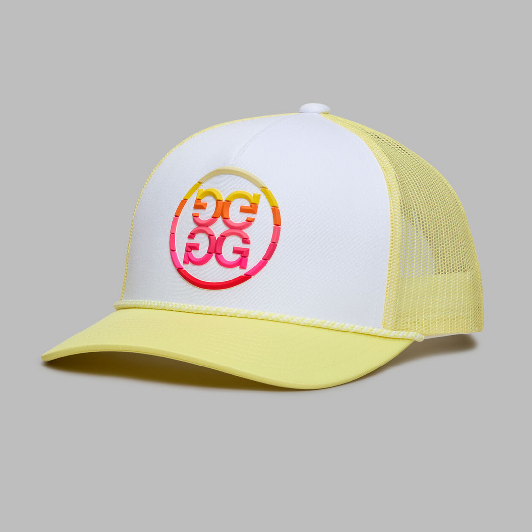 G/FORE MEN'S GRADIENT CIRCLE G'S TRUCKER HAT - SNOW/CANARY