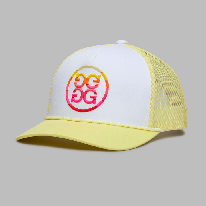 G/FORE MEN'S GRADIENT CIRCLE G'S TRUCKER HAT - SNOW/CANARY