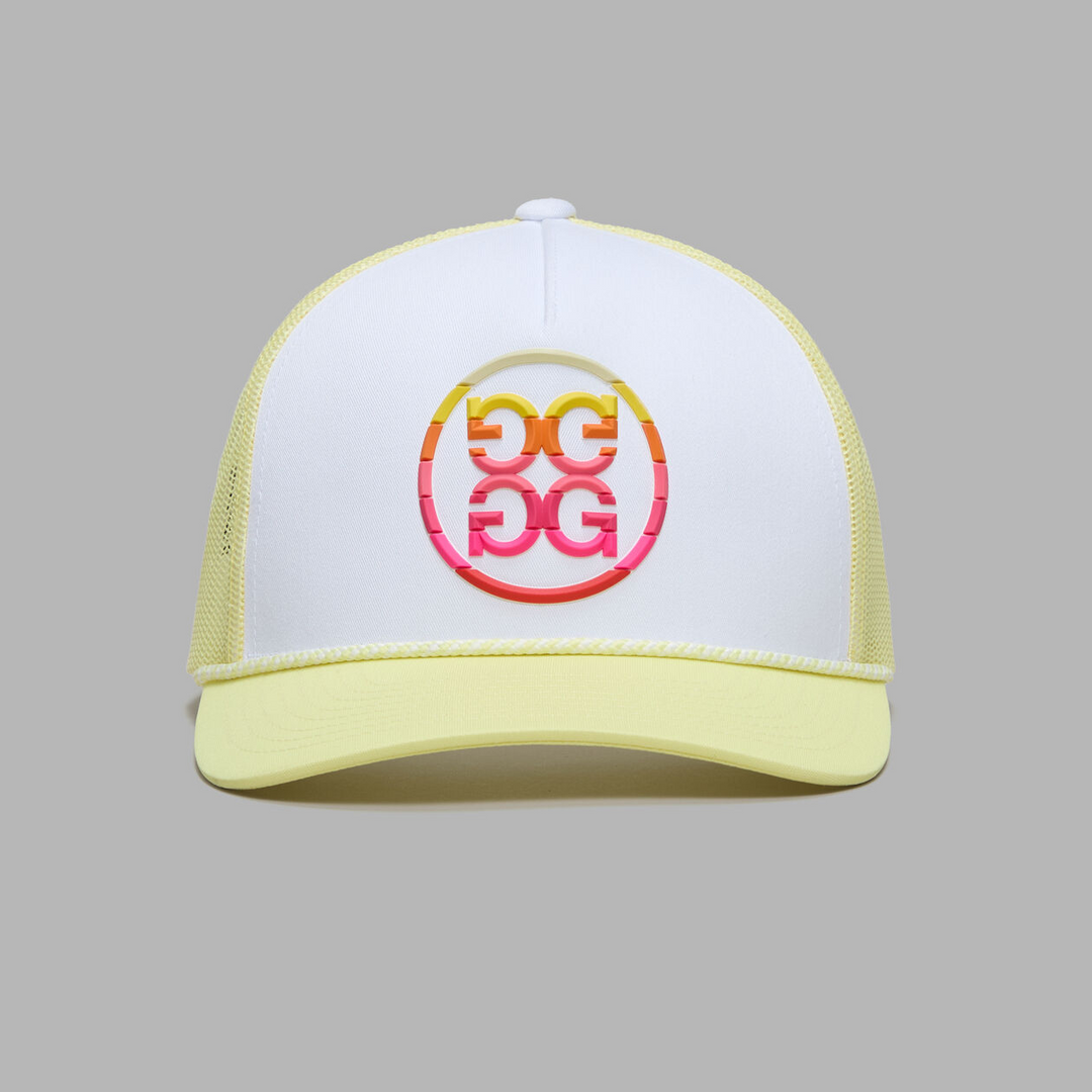 G/FORE MEN'S GRADIENT CIRCLE G'S TRUCKER HAT - SNOW/CANARY