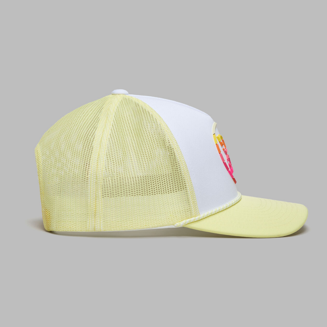 G/FORE MEN'S GRADIENT CIRCLE G'S TRUCKER HAT - SNOW/CANARY