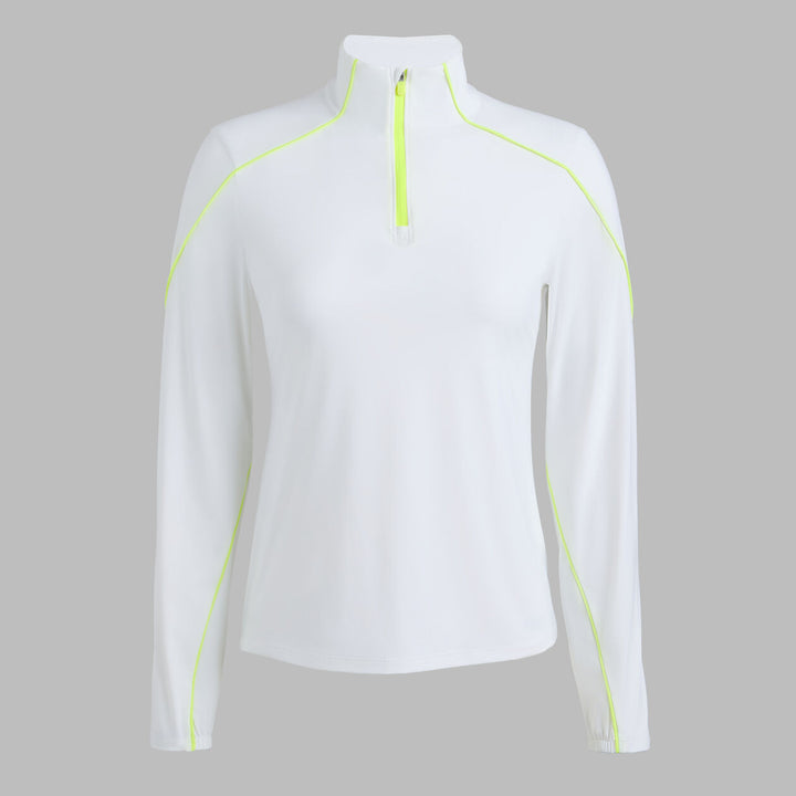 G/FORE WOMENS SUN SHIELD SILKY TECH NYLON QUARTER ZIP PULLOVER - SNOW / ELECTRIC