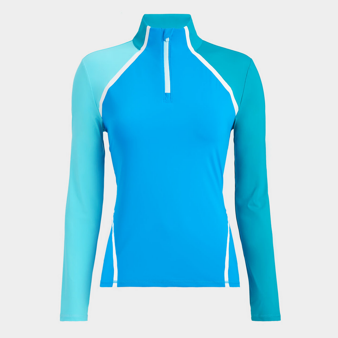 G/FORE WOMENS COLOUR BLOCK SILKY TECH QUARTER ZIP PULLOVER - CATALINA