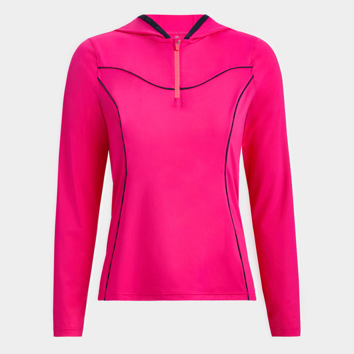 G/FORE WOMENS CONTOURING INTERLOCK HOODED MID LAYER - NEON ROSE