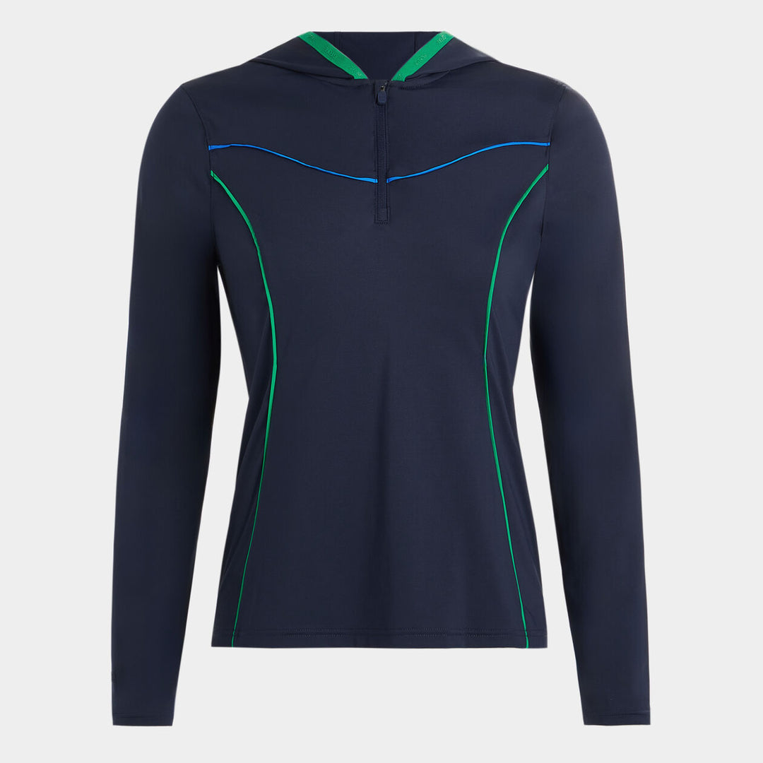 G/FORE WOMENS CONTOURING INTERLOCK HOODED MID LAYER - TWILIGHT