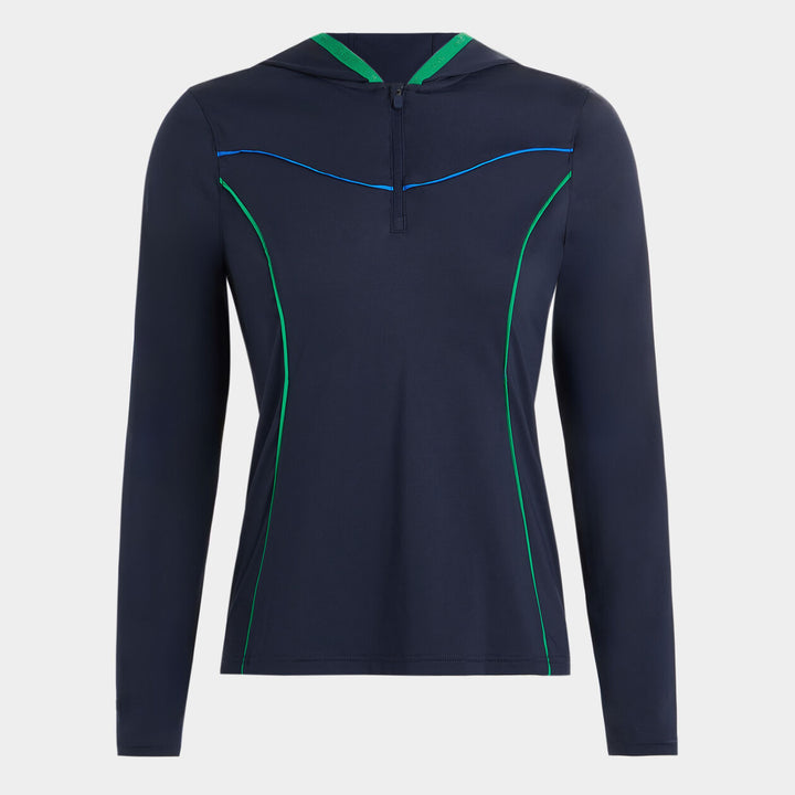 G/FORE WOMENS CONTOURING INTERLOCK HOODED MID LAYER - TWILIGHT