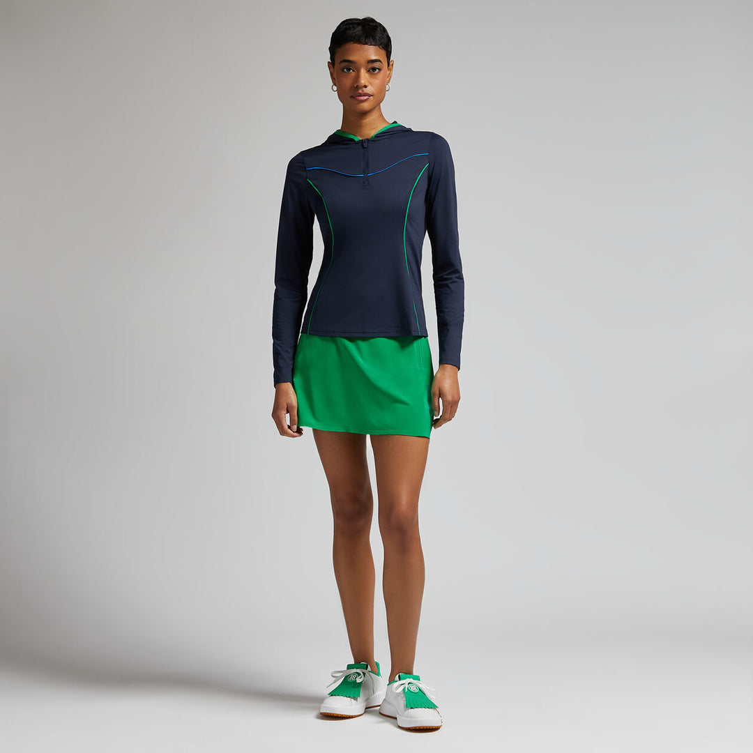 G/FORE WOMENS CONTOURING INTERLOCK HOODED MID LAYER - TWILIGHT