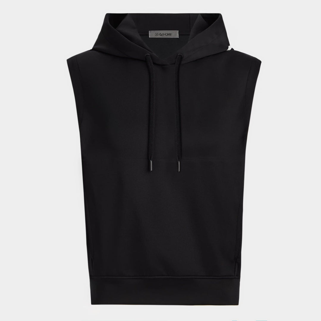 G/FORE WOMENS PRAY FOR BIRDIES DOUBLE KNIT BRUSHED BACK CROPPED SL HOODIE - ONYX