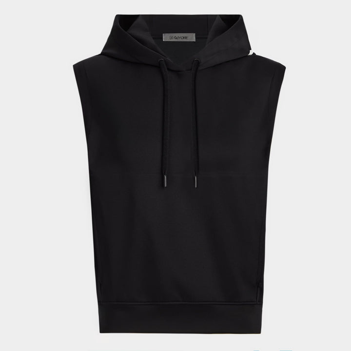 G/FORE WOMENS PRAY FOR BIRDIES DOUBLE KNIT BRUSHED BACK CROPPED SL HOODIE - ONYX