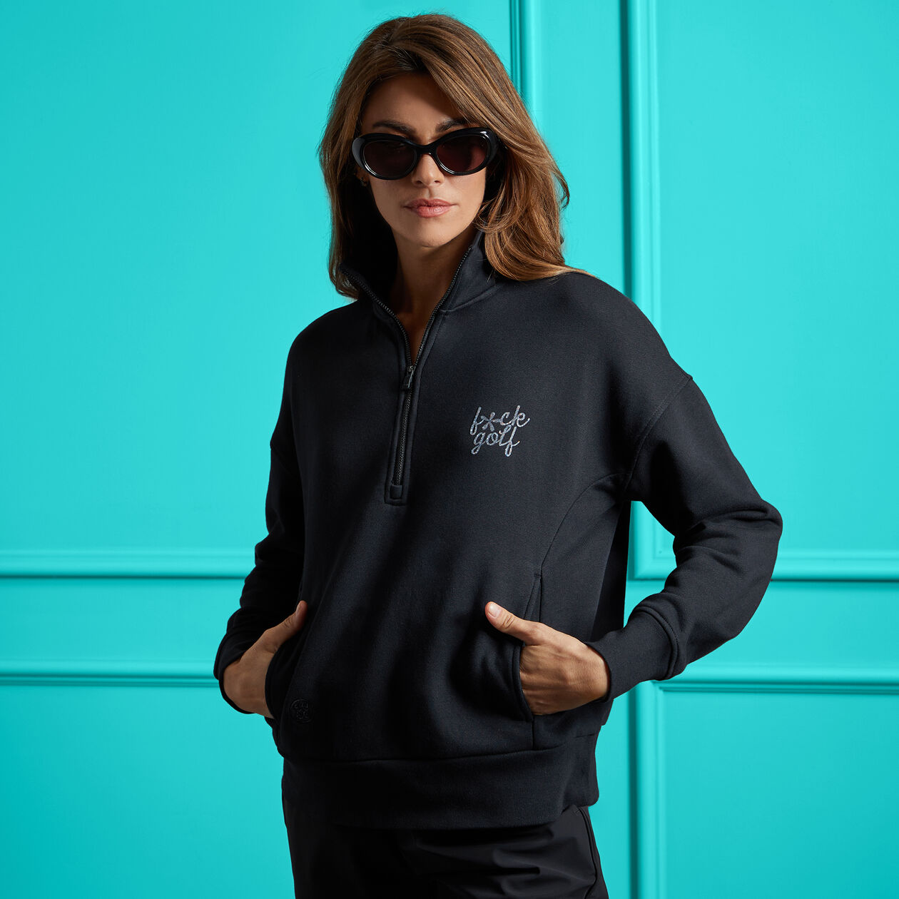 G/FORE WOMENS F*CK GOLF FRENCH TERRY QUARTER ZIP BOXY