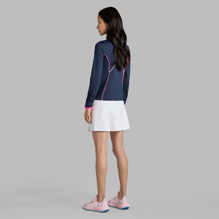 G/FORE WOMENS STRETCH NYLON INTERLOCK TIPPED PULLOVER - TWILIGHT / KNOCKOUT PINK