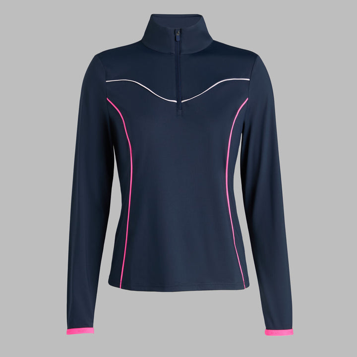 G/FORE WOMENS STRETCH NYLON INTERLOCK TIPPED PULLOVER - TWILIGHT / KNOCKOUT PINK