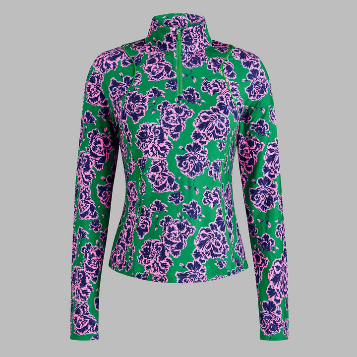 G/FORE WOMEN'S STAMPED FLORAL TECH JERSEY PULLOVER -CLOVER