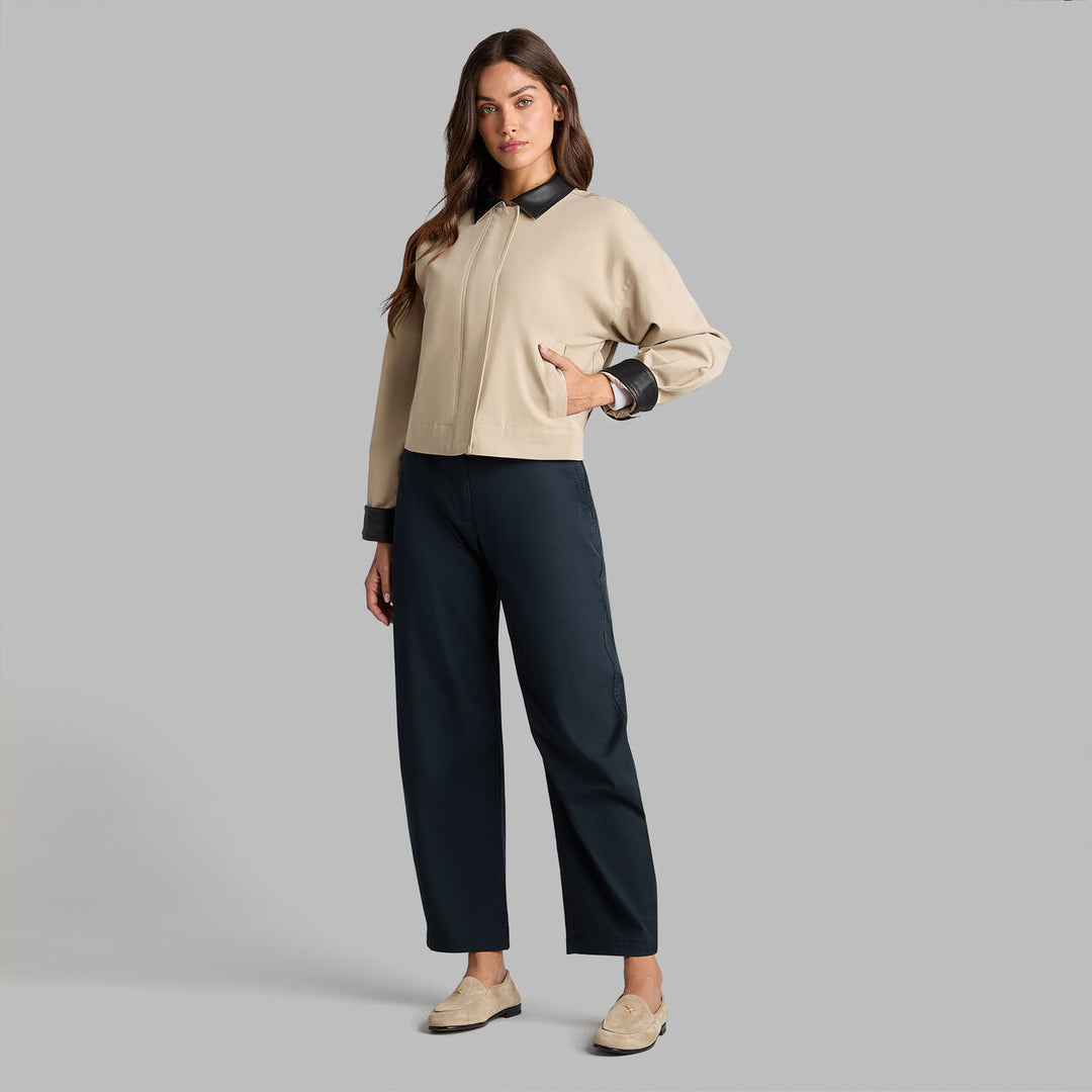 G/FORE WOMEN'S LTD RELEASE LEATHER COLLAR TRI-COTTON CROPPED JACKET - PUMICE