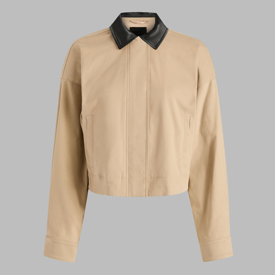 G/FORE WOMEN'S LTD RELEASE LEATHER COLLAR TRI-COTTON CROPPED JACKET - PUMICE