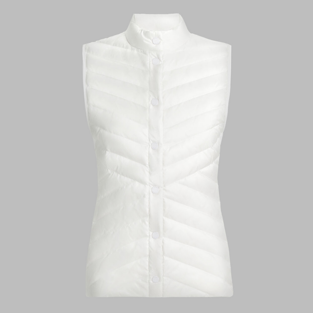 G/FORE WOMEN'S V-DOWN QUILTED STRETCH TECH INTERLOCK VEST - SNOW