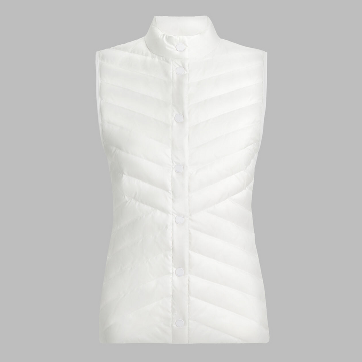 G/FORE WOMEN'S V-DOWN QUILTED STRETCH TECH INTERLOCK VEST - SNOW