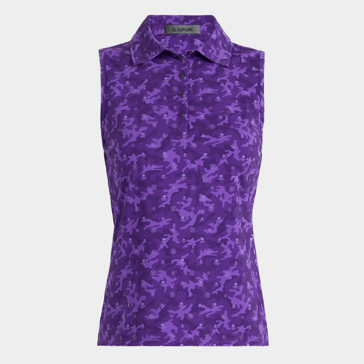 G/FORE WOMENS ICON CAMO SOFT TECH JERSEY SLEEVELESS POLO - MID SUMMER