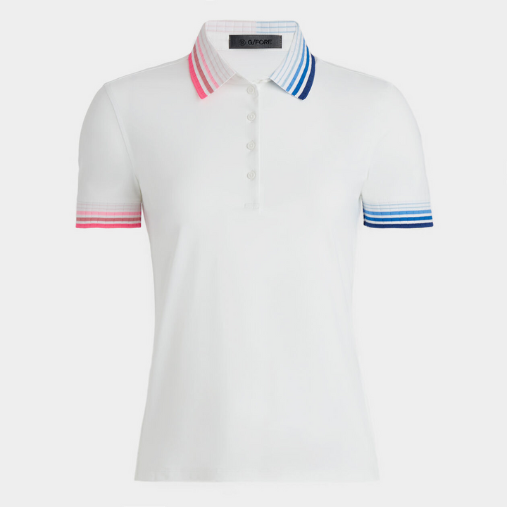 G/FORE WOMEN'S PLEATED CONTRAST COLLAR SILKY TECH NYLON POLO - SNOW