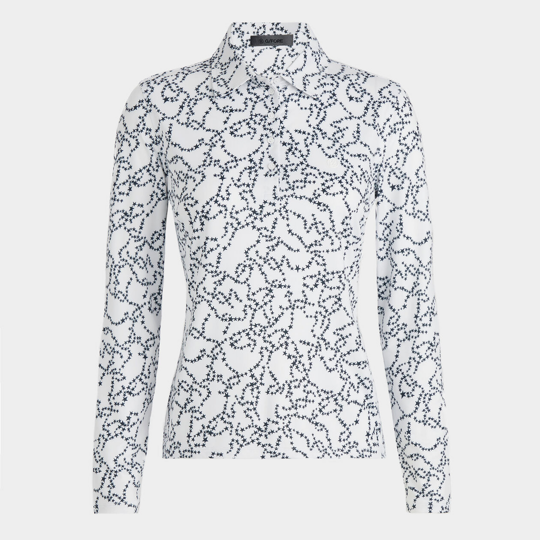 G/FORE WOMENS STAR DUST SILKY TECH NYLON LONG SLEEVE POLO - SNOW