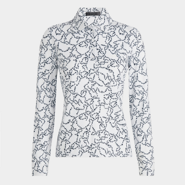 G/FORE WOMENS STAR DUST SILKY TECH NYLON LONG SLEEVE POLO - SNOW