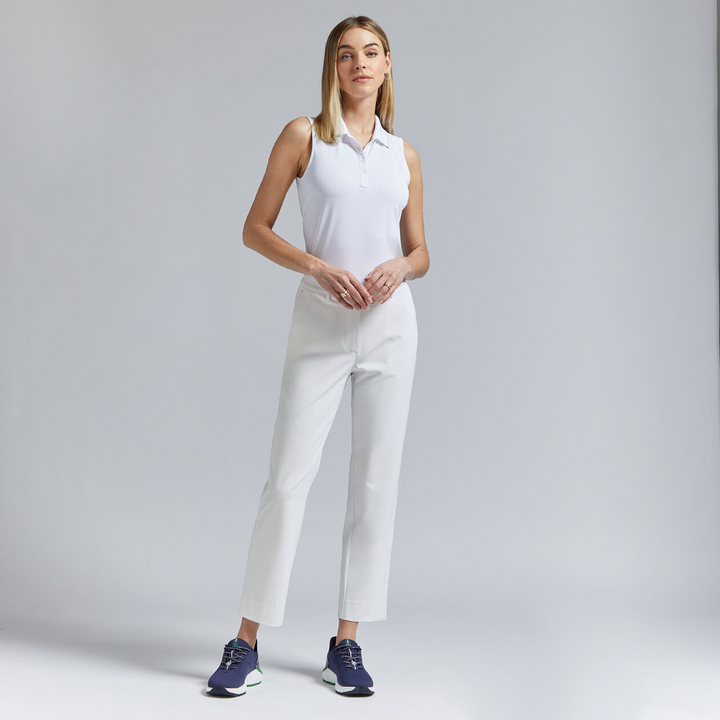 G/FORE WOMENS RIB COLLAR TECH PIQUÉ SLEEVELESS POLO - SNOW
