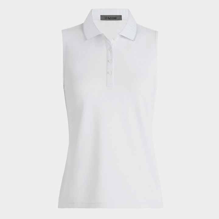 G/FORE WOMENS RIB COLLAR TECH PIQUÉ SLEEVELESS POLO - SNOW