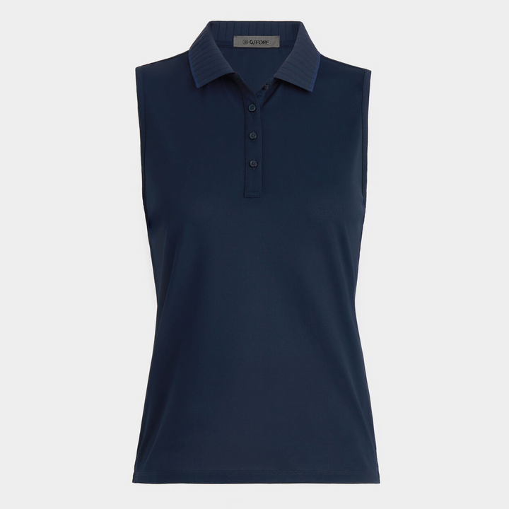 G/FORE WOMENS RIB COLLAR TECH PIQUÉ SLEEVELESS POLO - TWILIGHT