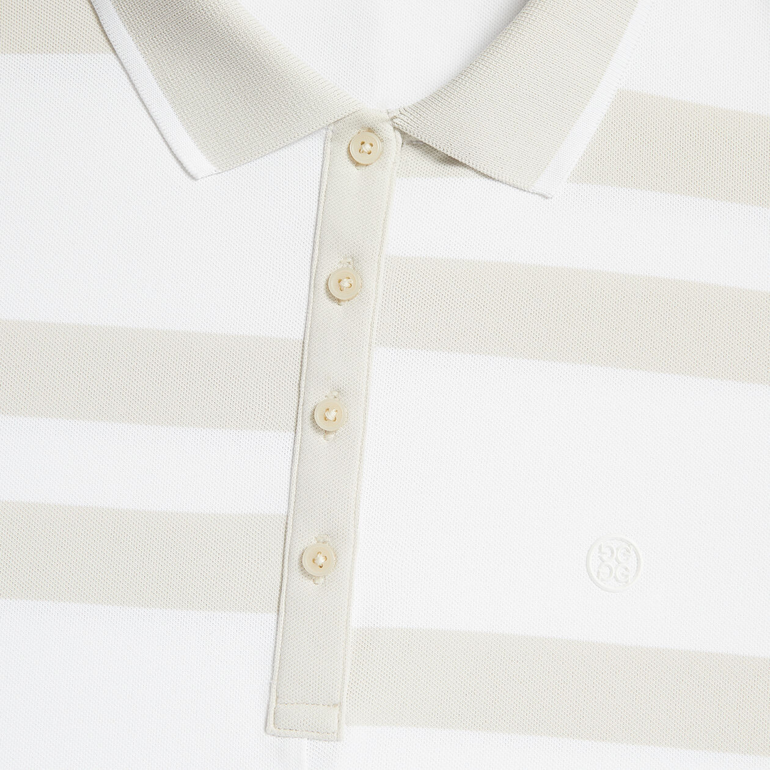G/FORE WOMEN'S OFFSET STRIPE TECH PIQUÉ SLEEVELESS POLO - SNOW / STONE