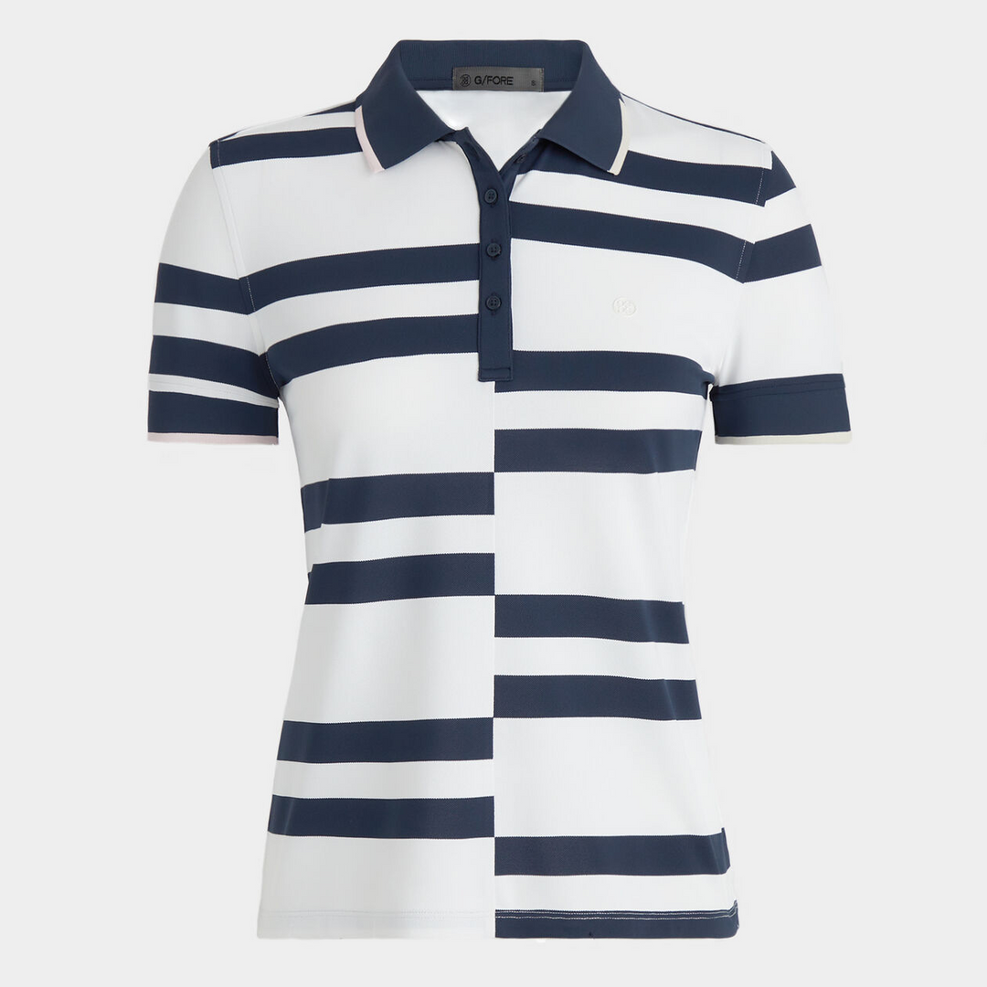 G/FORE WOMEN'S OFFSET STRIPE TECH PIQUÉ POLO - SNOW