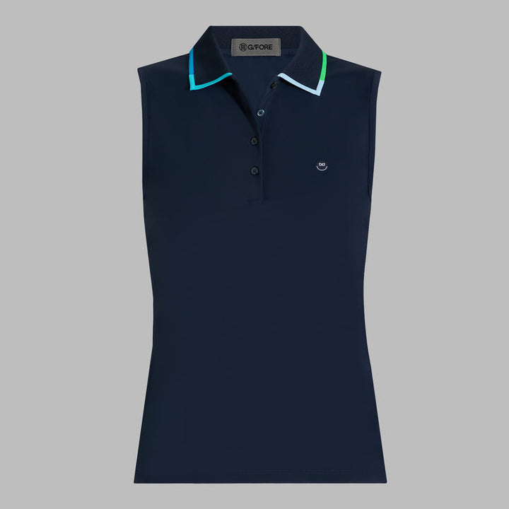 G/FORE WOMENS CONTRAST COLLAR SILKY TECH NYLON SLEEVLESS POLO - TWILIGHT