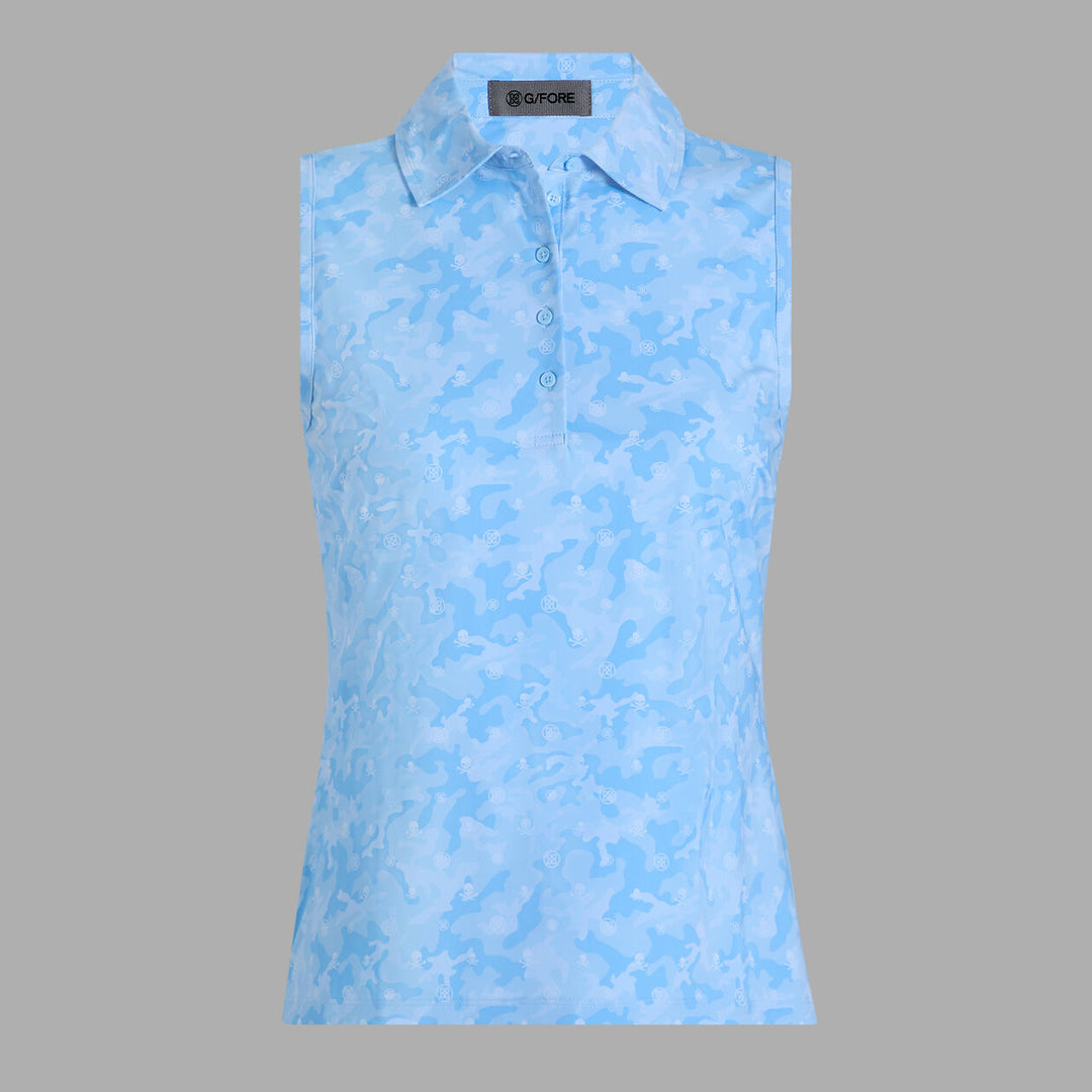 G/FORE WOMENS ICON CAMO SILKY TECH NYLON SLEEVELESS POLO - BAJA