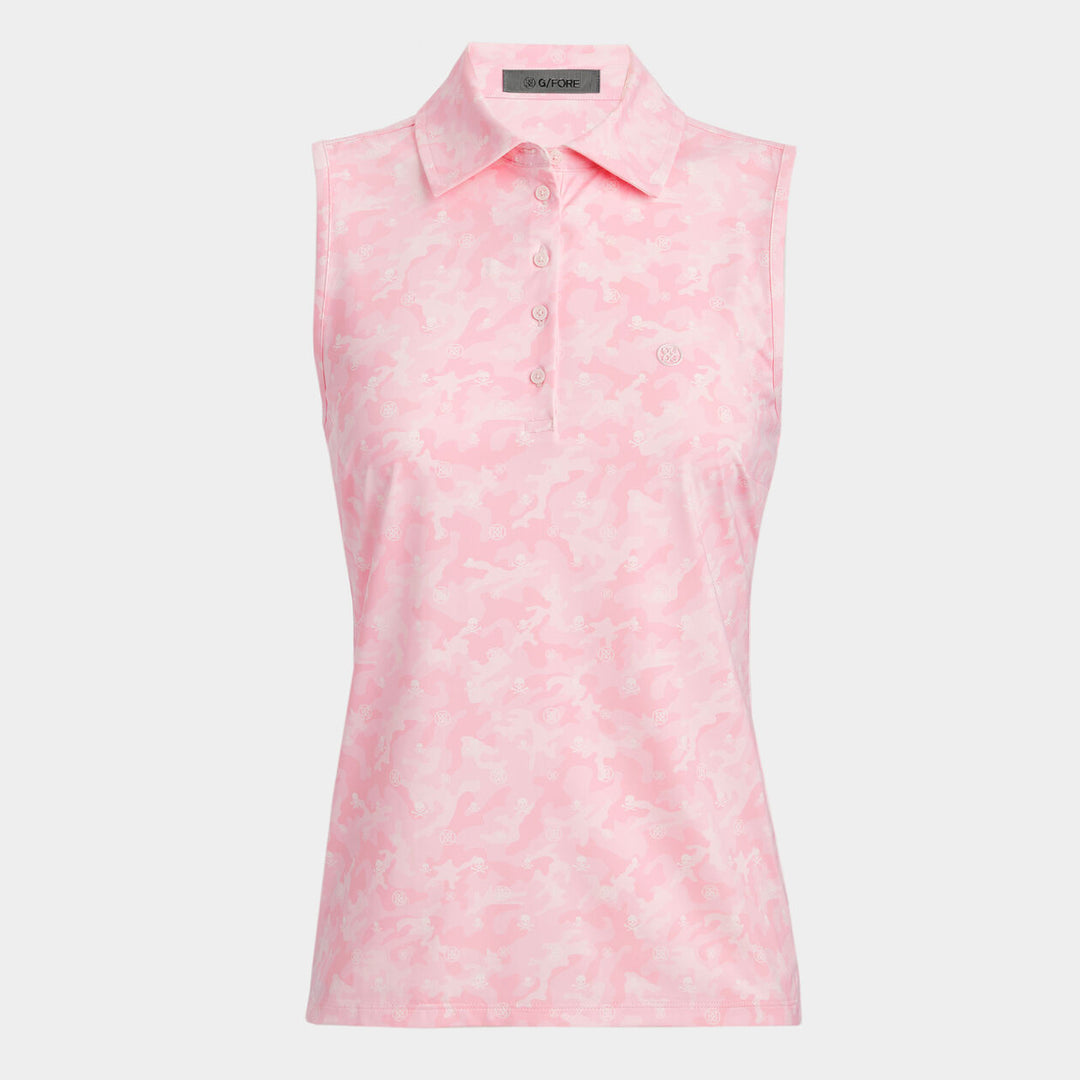 G/FORE WOMENS ICON CAMO SILKY TECH NYLON SLEEVELESS POLO - BLUSH
