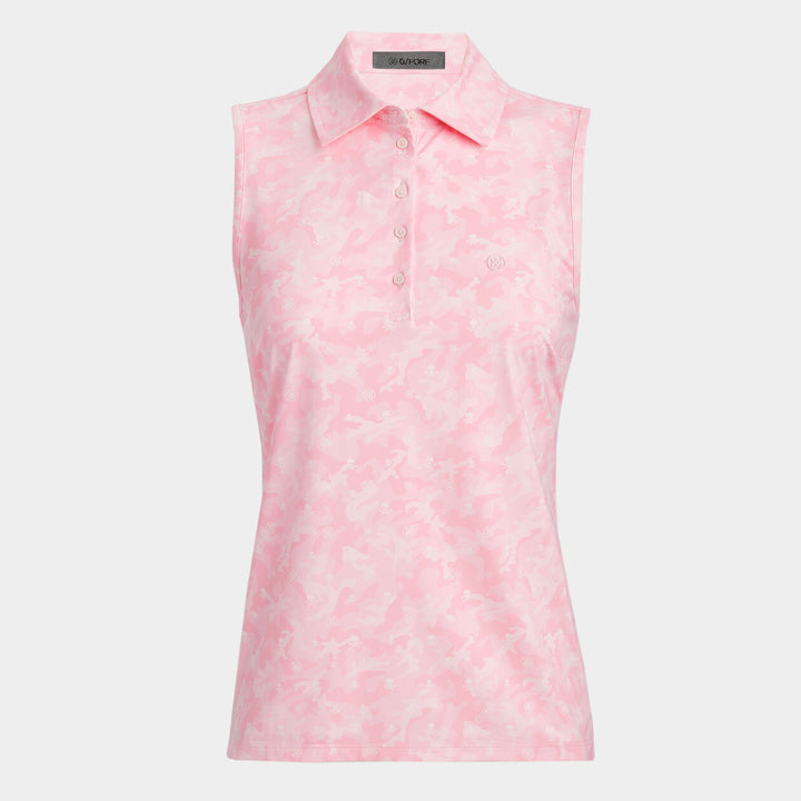 G/FORE WOMENS ICON CAMO SILKY TECH NYLON SLEEVELESS POLO - BLUSH
