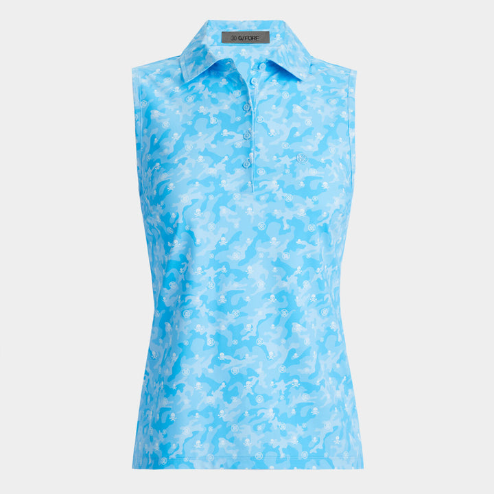 G/FORE WOMENS ICON CAMO SILKY TECH NYLON SLEEVELESS POLO - FOUNTAIN