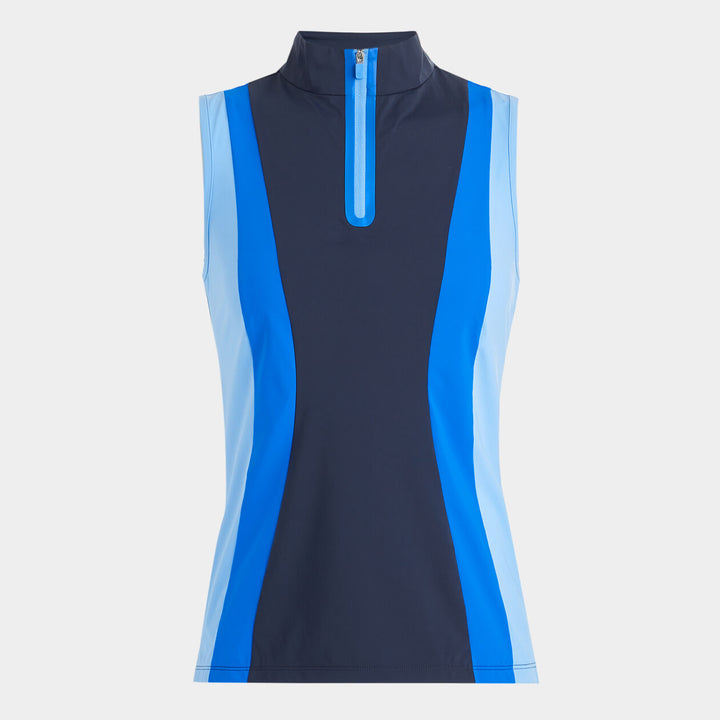 G/FORE WOMENS COLOUR BLOCK SILKY TECH NYLON SLEEVELESS POLO - TWILIGHT